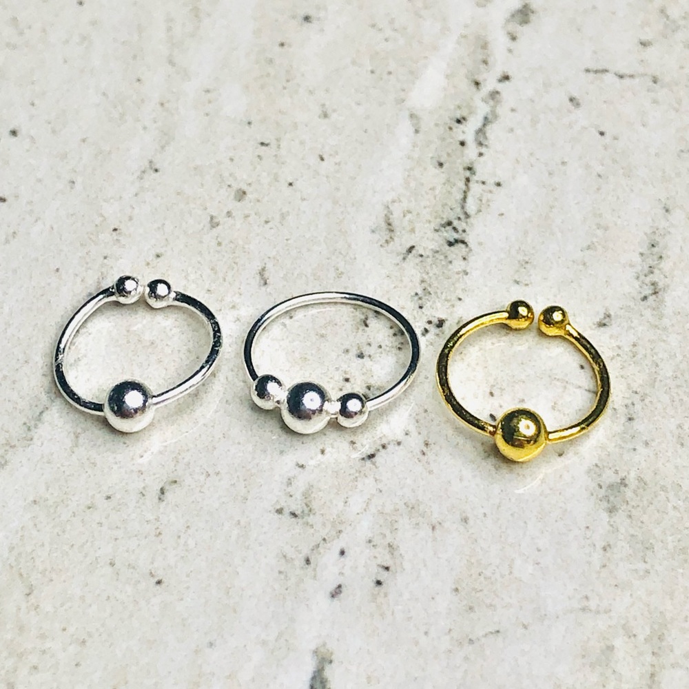 925 Sterling Silver Set of 3 Ball Nose Rings and Clips